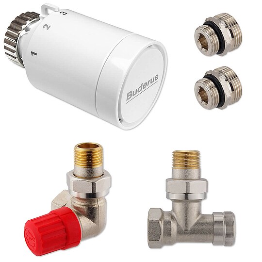 Bild 1 - Anschluss-Set für Vertikal- & Badheizkörper - Winkel-Eck, Thermostatventil zur Seite, links