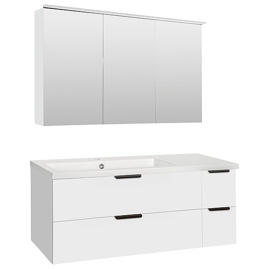 Bild 1 - Badmöbel-Set LOSSA mit LED-Spiegelschrank, weiß Hochglanz, 4 Auszüge, Breite 1210 mm