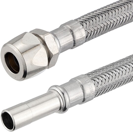 Bild 1 - Flexibler Verbindungsschlauch - 1 x Klemmverschraubung und 1 x Rohrstutzen 10 mm - Länge 200 mm