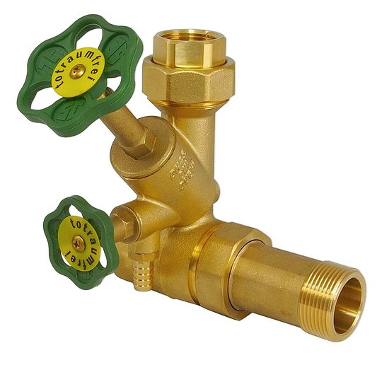 Bild 1 - Abzweig-T-Ventil 1 1/4'' mit Abgangsverschraubung 1'' IG - DVGW-geprüft