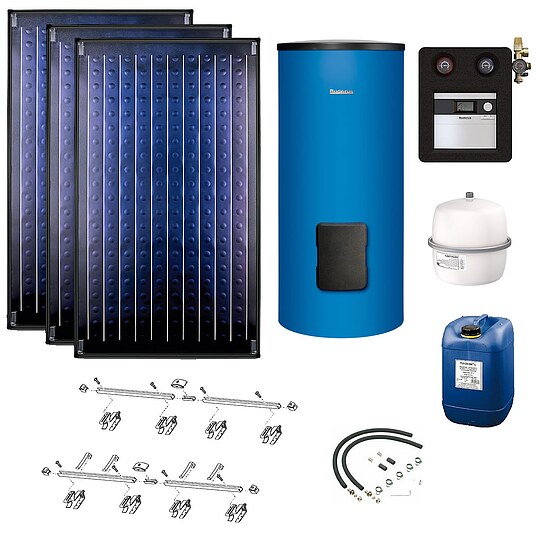 Bild 1 - Buderus Solaranlage Logaplus S2 - 3 Kollektoren (7,11m�) SKN4.0-s mit Solarspeicher Logalux SM300 blau - 7739606276