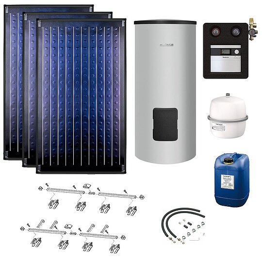 Bild 1 - Buderus Solaranlage Logaplus S2 - 3 Kollektoren (7,11m�) SKN4.0-s mit Solarspeicher Logalux SM400 silber - 7739618378