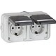 Aufputz-Steckdose PEHA IP44, Schuko, Beschriftung, D 6632 WAB NA - 2-fach