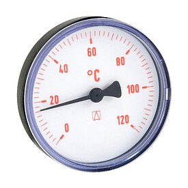 AFRISO Bimetall-Thermometer - Gehuse ABS-Kunststoff schwarz ( 63 mm), 1/2'' x 40 mm, Skala 0-120 C, ROT