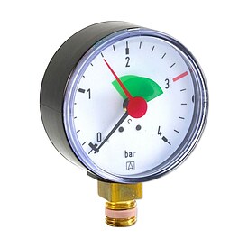 AFRISO Manometer HZ 63 - Anschluss radial 1/4'' AG selbstdichtend, Anzeige 0-4 bar, rote Markierung bei 3,0 bar