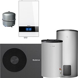 Buderus Luft-Wasser-W�rmepumpe Logaplus WP201 WLW186i-11 MBE+ AR E W, mit nebenst.Warmwasserspeicher 277 l & Pufferspeicher 120 l, mit Zubeh�r - 7739625314