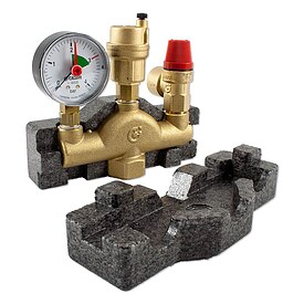 Caleffi Kessel-Sicherheitsgruppe mit Schnellentlfter, Sicherheitsventil 3 bar und Manometer