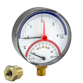 Thermo-Manometer  80 mm - Anschluss radial - Anzeige 0 - 4 bar / 0 bis 120 C