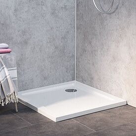 Combia Duschwanne Quadrat flach aus Mineral-Colorat, wei�, Anti-Rutsch-Beschichtung - 80 x 80 x 3,5 cm