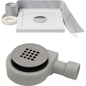 Combia Duschwannen Abfluss, Edelstahl-Gitter Abdeckung, mit Dicht- und Schutzband 4m