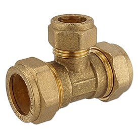 Messing-Klemm-T-St�ck f�r Kupferrohre - 22 x 15 x 22 mm f�r Heizung und Trinkwasser