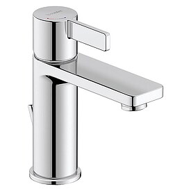 Waschtischmischer Duravit D-Neo M mit Ablaufgarnitur, Mittelstellung kalt, Ausladung 109 mm, mit Zugstange, chrom - DE1021001010