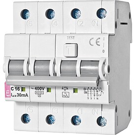 FI/LS-Schalter KZS-4M, 3-pol+N, B16A,30 mA, 6kA, Typ A