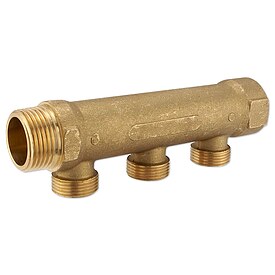 Messing-Verteiler 1''IG x 1''AG - 3 Abg�nge Eurokonus 3/4''AG