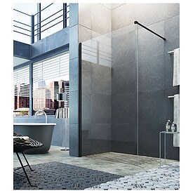 Walk-In Glasduschwand Liri Nero mit Wandprofil + Stabilisierungsstange eckig, schwarz matt 770 - 795 mm - 93 169 35