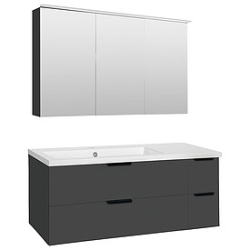 Badm�bel-Set LOSSA mit LED-Spiegelschrank anthrazit Hochglanz, 4 Ausz�ge, Breite 1210 mm