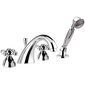 Wannenrand-Zweigriffmischer-Set Retro 4-Loch inkl. Handbrause, Brausehalter und Brauseschlauch - chrom