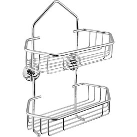 Duschkorb 8000 mit 2 Etagen und 2 Haken, Messing verchromt, 246 x 386 x 164 mm - 93 920 31