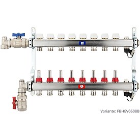 Fubodenheizungsverteiler aus Edelstahl mit Topmeter fr 8 Heizkreise - mit Anschlussset senkrecht