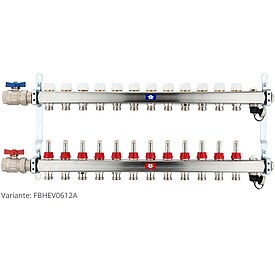 Fubodenheizungsverteiler aus Edelstahl mit Topmeter fr 12 Heizkreise - mit Anschlussset waagrecht