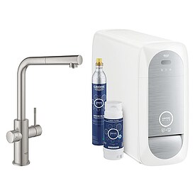 Spltischmischer Grohe Blue Home Starter Kit, herausziehbarer L-Auslauf supersteel mit Filter S-Size, CO2 Flasche und Khler - 31539DC0