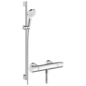Brausethermostat-Set Hansgrohe Crometta Vario, Ecostat 1001 CL Brausestange 900 mm, Handbrause  100 mm und Brauseschlauch, chrom - 27813400