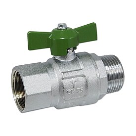 Kugelhahn 1'' IG x 1'' AG - DN 25 - Messing vernickelt - mit Fl�gelgriff gr�n - voller Durchgang - mit DVGW