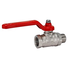 Kugelhahn 3/8'' IG x 3/8'' AG - DN 10 - Messing vernickelt - mit Hebelgriff rot