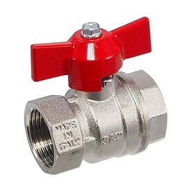 Kugelhahn 3/4'' IG x 3/4'' IG - DN 20 - Messing vernickelt - mit Flgelgriff rot