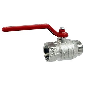 Kugelhahn 1'' IG x 1'' AG - DN 25 - Messing vernickelt - mit Hebelgriff rot