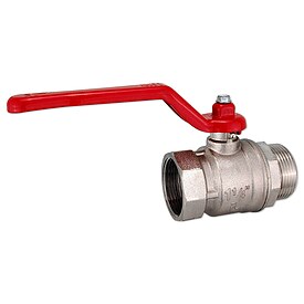 Kugelhahn 1 1/4'' IG x 1 1/4'' AG - DN 32 - Messing vernickelt - mit Hebelgriff rot