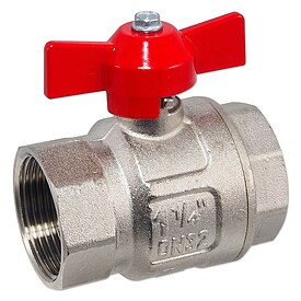 Kugelhahn 1 1/4'' IG x 1 1/4'' IG - DN 32 - Messing vernickelt - mit Flgelgriff rot - voller Durchgang