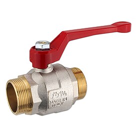 Kugelhahn 1 1/2'' AG x 1 1/2'' AG - DN 40 - Messing vernickelt - mit Hebelgriff rot