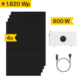 Balkonkraftwerk 1.820 Wp mit GoodWe Mikro-Wechselrichter mit Speicherfunktion ESA Athena, Anschlusskabel und 4 Solarmodulen 455Wp Glas-Glas black frame