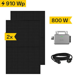 Balkonkraftwerk 910 Wp mit Hoymiles Mikro-Wechselrichter HF-800-WB HiFlow, Anschlusskabel und 2 Solarmodulen 455Wp Glas-Glas black frame