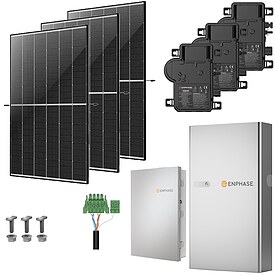 Photovoltaik-Paket 5 kWp mit Enphase Mikrowechselrichtern + Stromspeicher in verschiedenen Gr��en, 12 Modulen Glas-Glas black frame