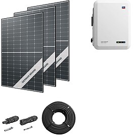 Photovoltaik-Paket 5 kWp mit SMA Wechselrichter 5 kW, 12 Solarmodulen Glas-Folie black frame