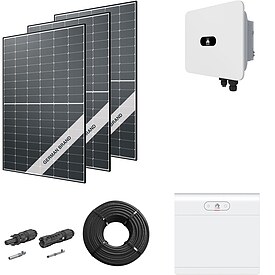 Photovoltaik-Paket 15 kWp mit Huawei Wechselrichter MB0 15 kW + Stromspeicher in verschiedenen Gr��en, 36 Modulen Glas-Folie black frame