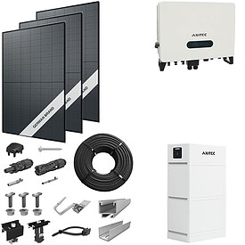 PV-Komplettanlage 5 kWp mit AXITEC Wechselrichter 5 kW + Stromspeicher in verschiedenen Gren, 12 Modulen Glas-Glas full black & Montagesystem Aufdach