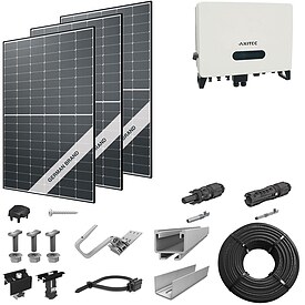 PV-Komplettanlage 5 kWp mit AXITEC Wechselrichter 5 kW, 12 Solarmodulen Glas-Folie black frame & Montagesystem Aufdach