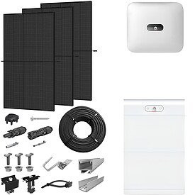 PV-Komplettanlage 8 kWp mit Huawei Wechselrichter 8 kW + Stromspeicher 10,0 kWh, 20 Solarmodulen Glas-Glas full black & Montagesystem Aufdach