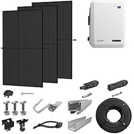PV-Komplettanlage 10 kWp mit SMA Wechselrichter 10 kW, 24 Solarmodulen full black & Montagesystem Aufdach