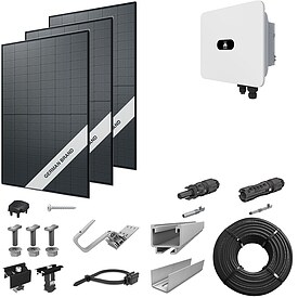PV-Komplettanlage 12 kWp mit Huawei Wechselrichter 15 kW, 30 Solarmodulen Glas-Glas full black & Montagesystem Aufdach