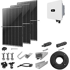 PV-Komplettanlage 12 kWp mit Huawei Wechselrichter 15 kW, 30 Solarmodulen Glas-Glas black frame & Montagesystem Aufdach