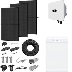PV-Komplettanlage 15 kWp mit Huawei Wechselrichter 15 kW + Stromspeicher 14,0 kWh, 36 Solarmodulen Glas-Glas full black & Montagesystem Aufdach