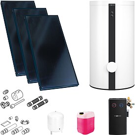 Viessmann Solaranlage mit 3 Stk. Vitosol 200-FM SV2F, Regelung und Solarspeicher Vitocell 100-W 400l / 500l wei�