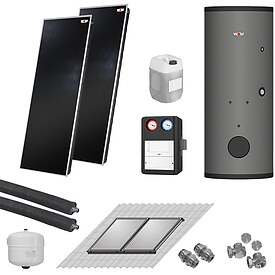 WOLF Solaranlage mit 2 Stk. TopSon F3-1 Kollektoren, SM1-2 oder SM2-2 Regelung und Solarspeicher SEM-2-300