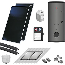 WOLF Solaranlage mit 2 Stk. CFK-1 Kollektoren, SM1-2 oder SM2-2 Regelung und Solarspeicher SEM-2-300