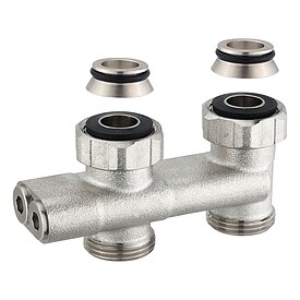 Zweirohr-Hahnblock in Durchgangsform - MIT UMLENKUNG - bei vertauschtem Vor- und R�cklauf