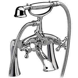 Wannenrand-Zweigriffmischer-Set Retro inkl. Handbrause, Brausehalter und Brauseschlauch - chrom